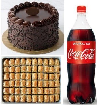 Taptaze Çikolatalı Yaş Pasta Cevizli Baklava ve Soğuk Cola Seti pasta